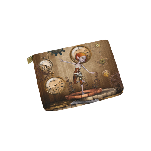 Steampunk girl, clocks and gears Carry-All Pouch 6''x5''