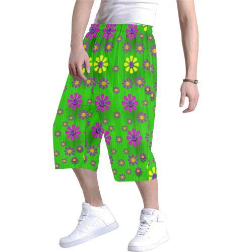 flower dance in green Men's All Over Print Baggy Shorts (Model L37)