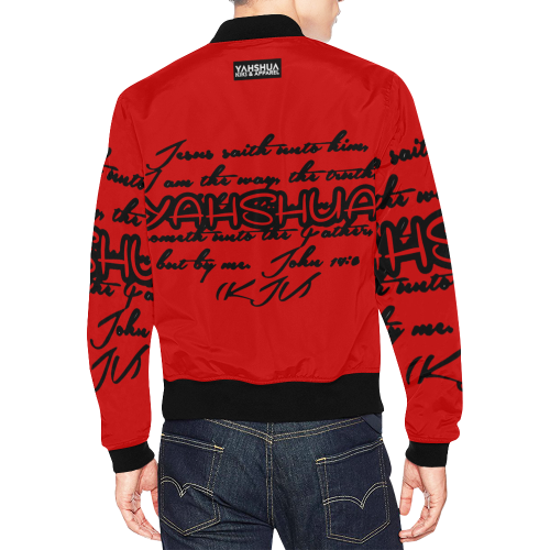 Yahshua Red All Over Print Bomber Jacket for Men (Model H19)