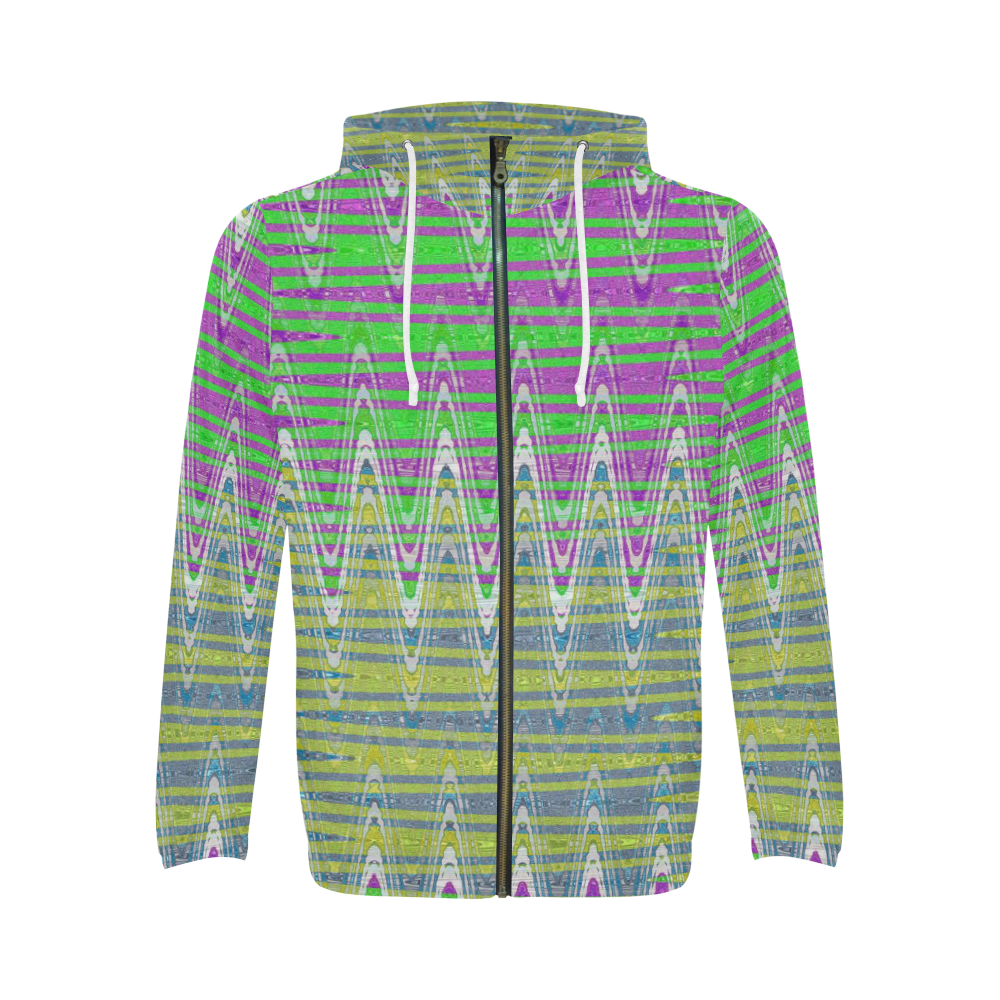 Colorful Pastel Zigzag Waves Pattern All Over Print Full Zip Hoodie for Men/Large Size (Model H14)