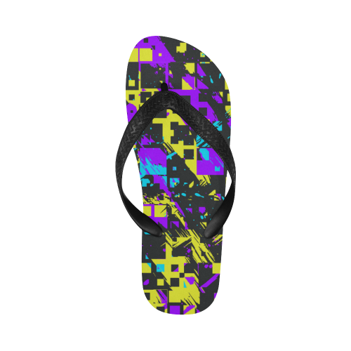 Purple yelllow squares Flip Flops for Men/Women (Model 040)
