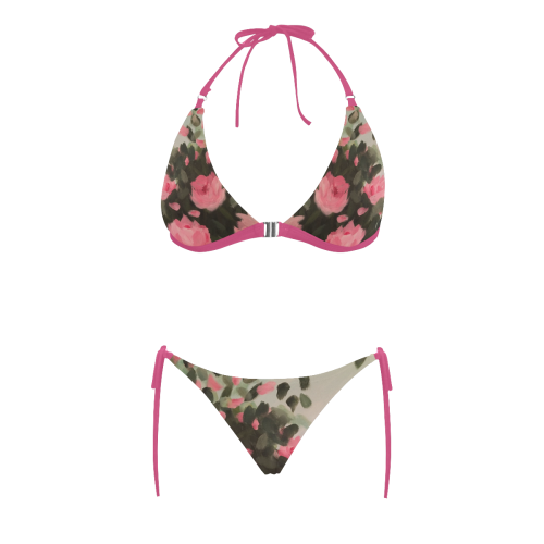 Roses & Bushes Buckle Front Halter Bikini Swimsuit (Model S08)