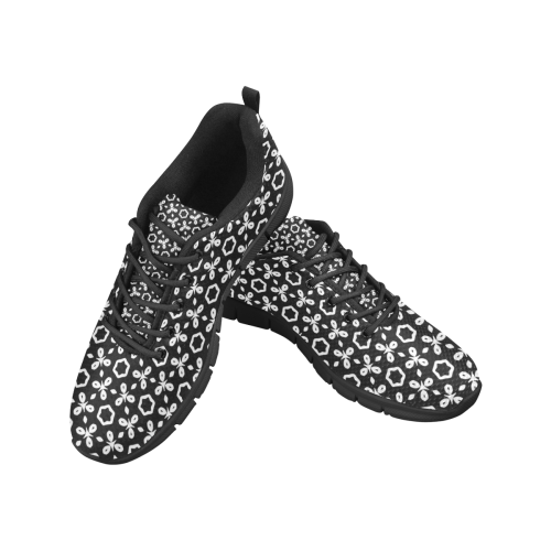 geometric pattern black and white Women's Breathable Running Shoes/Large (Model 055)