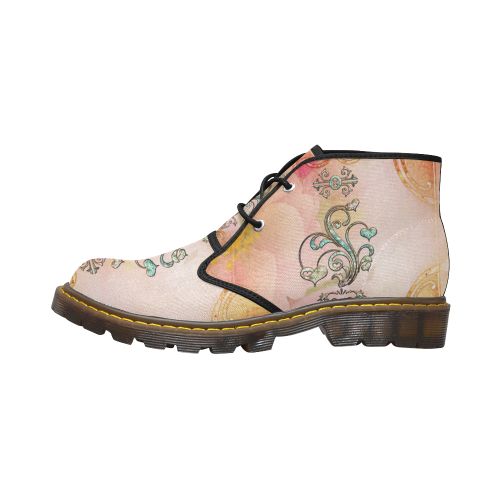 Wonderful hearts, vintage background Men's Canvas Chukka Boots (Model 2402-1)