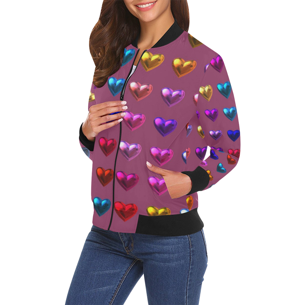shiny hearts 3 All Over Print Bomber Jacket for Women (Model H19)