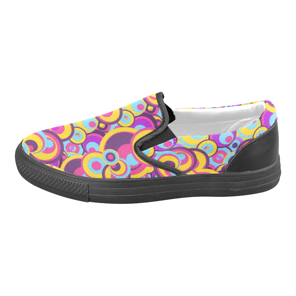 Retro Circles Groovy Violet, Yellow, Blue Colors Men's Slip-on Canvas Shoes (Model 019)