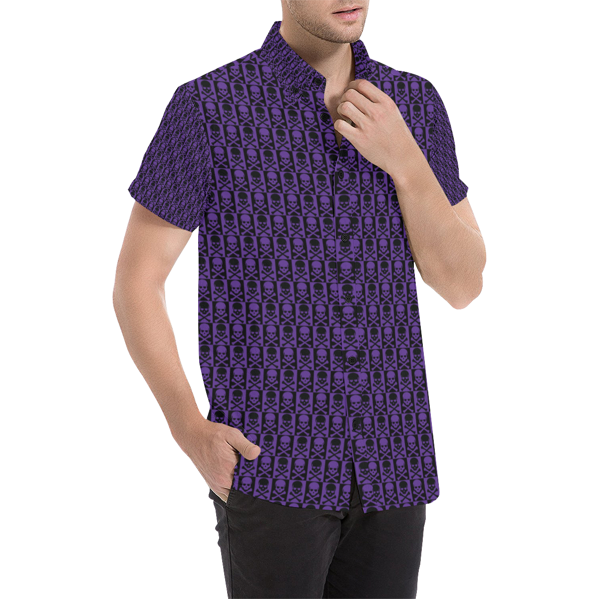 Gothic style Purple & Black Skulls Men's All Over Print Short Sleeve Shirt/Large Size (Model T53)
