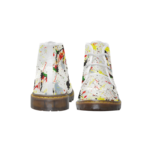 Yellow & Black Paint Splatter (White Trim) Women's Canvas Chukka Boots (Model 2402-1)