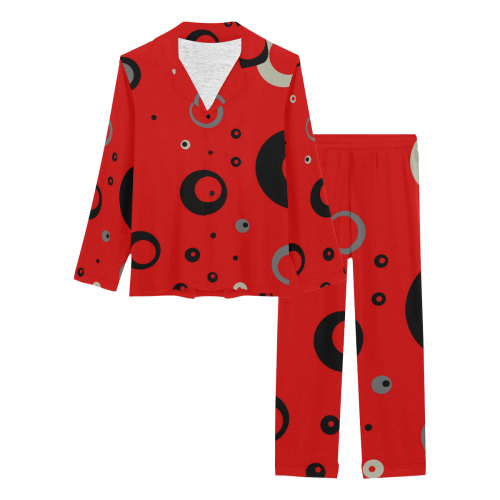 vintage circles Red Women's Long Pajama Set