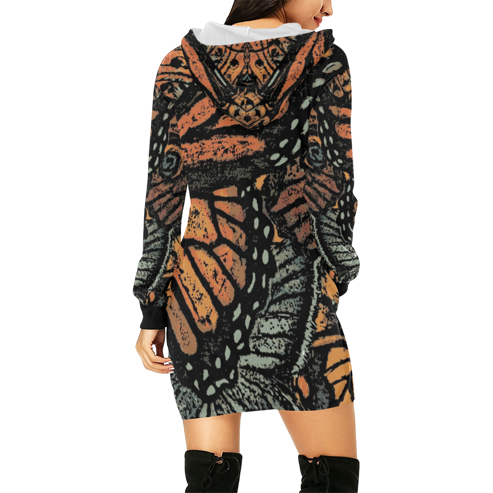 Monarch Collage All Over Print Hoodie Mini Dress (Model H27)