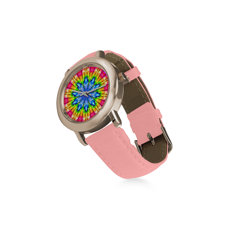 Spring Flowers Awakening Fractal Abstract Women's Rose Gold Leather Strap Watch(Model 201)