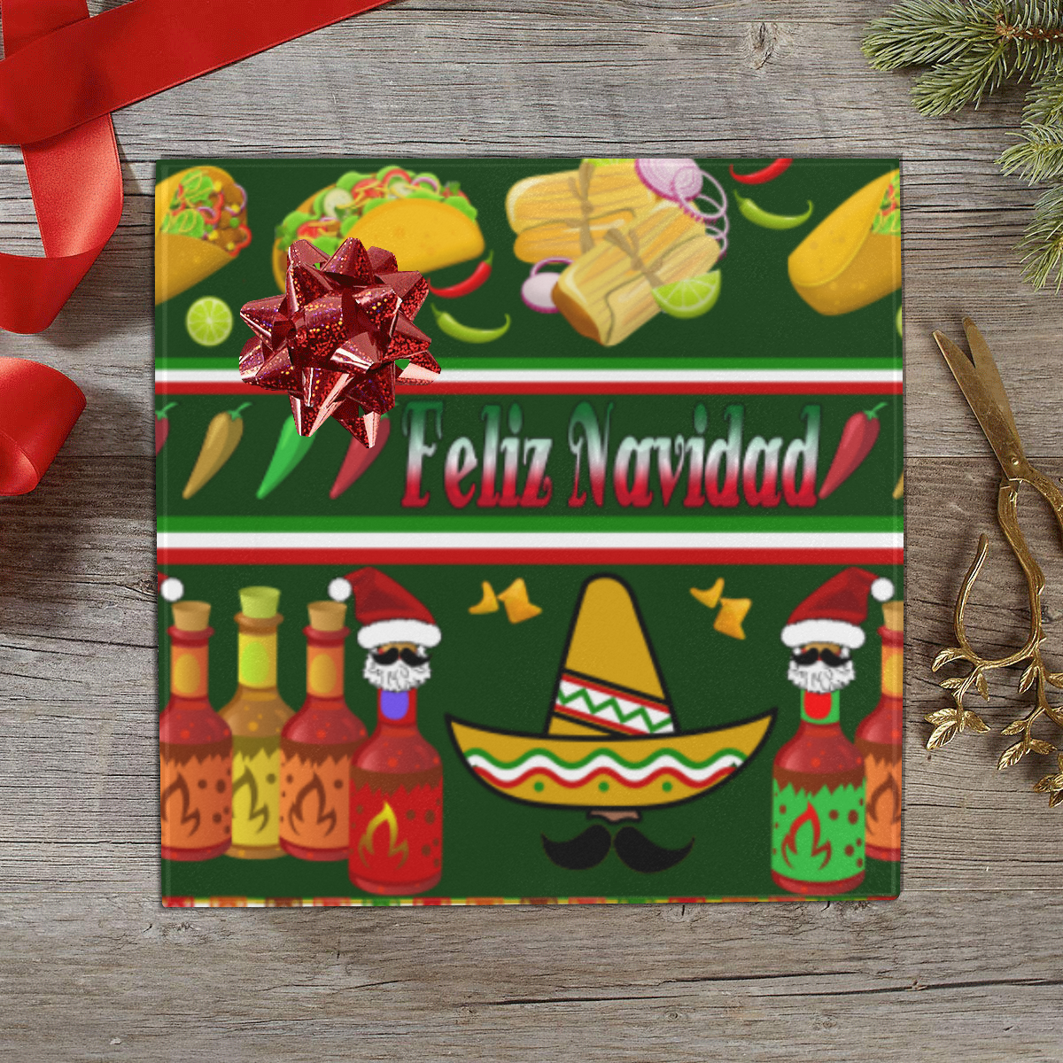 Feliz Navidad Ugly Sweater on Green Gift Wrapping Paper 58"x 23" (3 Rolls)