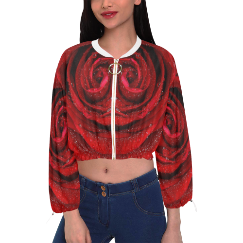 Red rosa Cropped Chiffon Jacket for Women (Model H30)