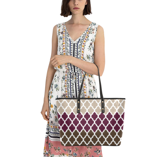 stripe lace pattern Chic Leather Tote Bag (Model 1709)
