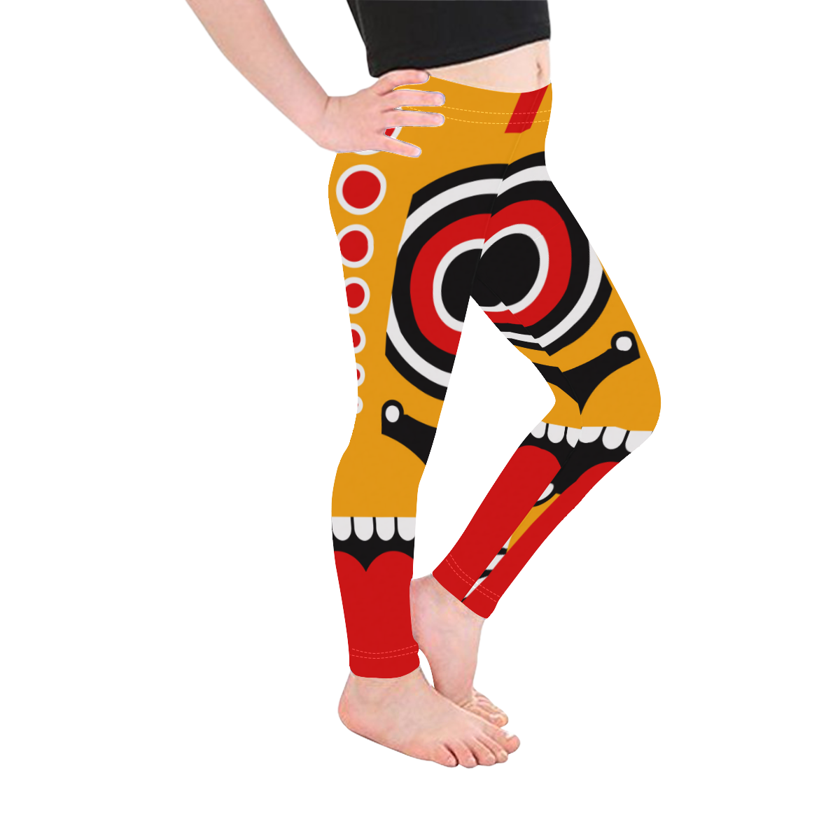 Red Yellow Tiki Tribal Kid's Ankle Length Leggings (Model L06)
