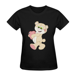 Patchwork Heart Teddy Black Women's T-Shirt in USA Size (Two Sides Printing)
