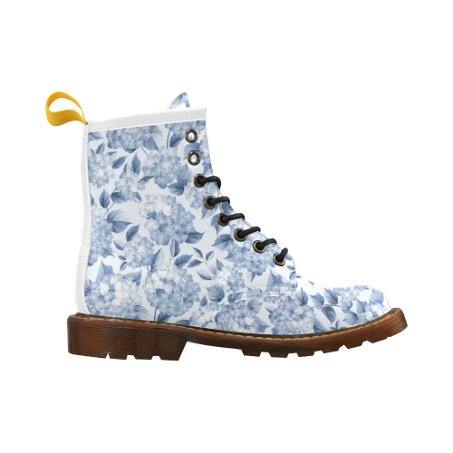 Blue and White Floral Pattern High Grade PU Leather Martin Boots For Women Model 402H