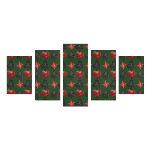Las Vegas Black and Red Casino Poker Card Shapes on Green Canvas Print Sets D (No Frame)