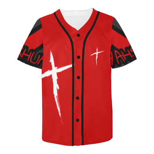 Red All Over Print Baseball Jersey for Men (Model T50)