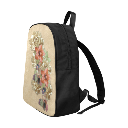 Leather flowers on suede Fabric School Backpack (Model 1682) (Large)