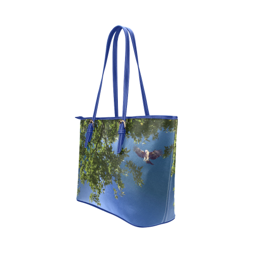 Tree Birds Leather Tote Bag/Large (Model 1651)