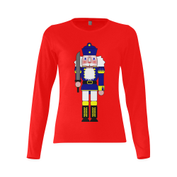 Blue Nutcracker Christmas Toy Soldier Red Sunny Women's T-shirt (long-sleeve) (Model T07)