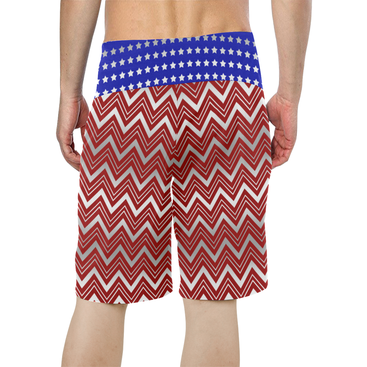 Chevron Red White And Blue Men's All Over Print Board Shorts (Model L16)