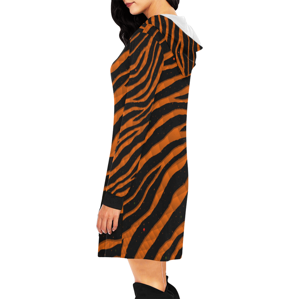 Ripped SpaceTime Stripes - Orange All Over Print Hoodie Mini Dress (Model H27)
