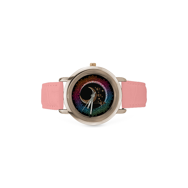 Arabian Night Mandala Women's Rose Gold Leather Strap Watch(Model 201)