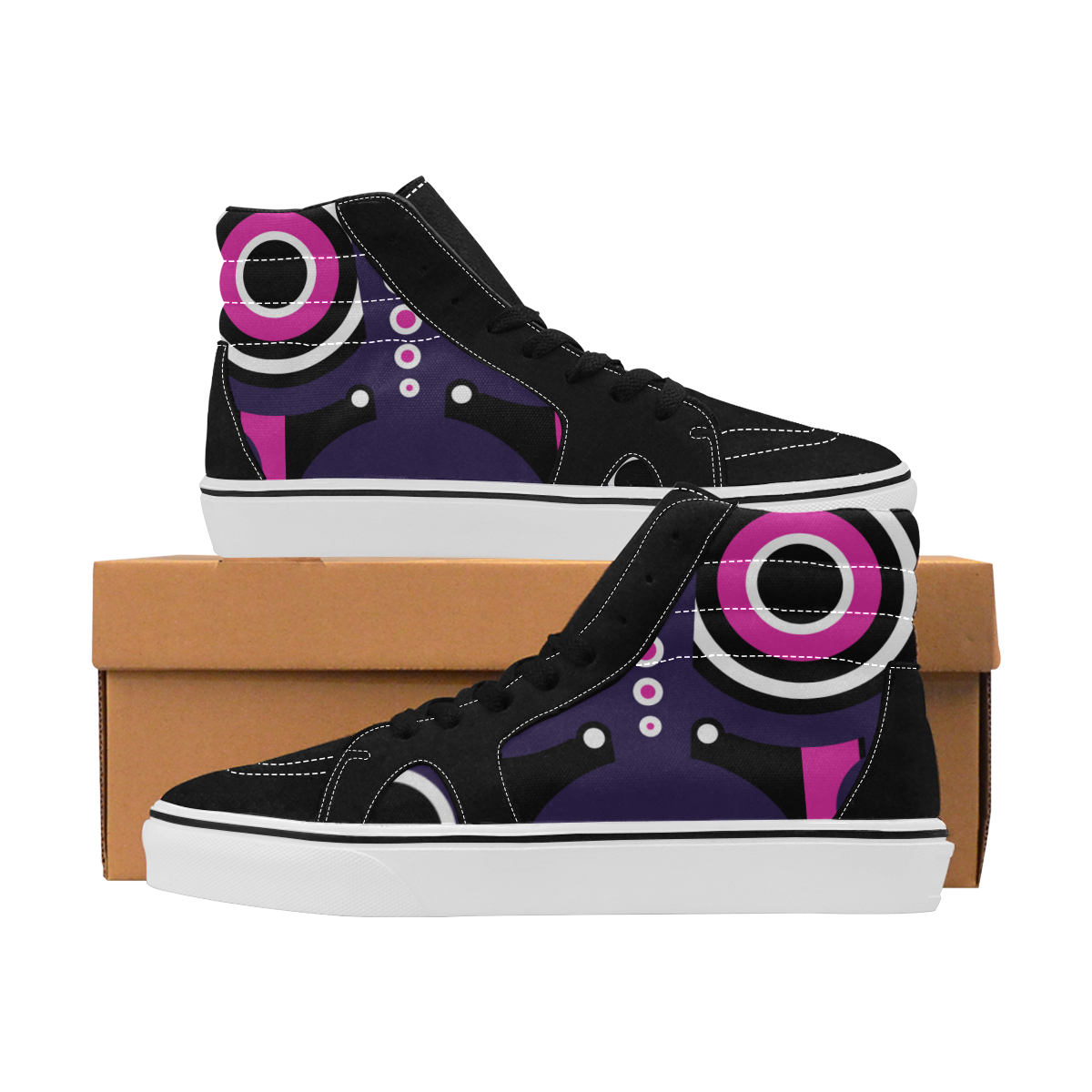 Pink Purple Tiki Tribal Women's High Top Skateboarding Shoes (Model E001-1)