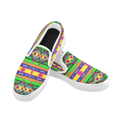Distorted colorful shapes and stripes Men's Unusual Slip-on Canvas Shoes (Model 019)
