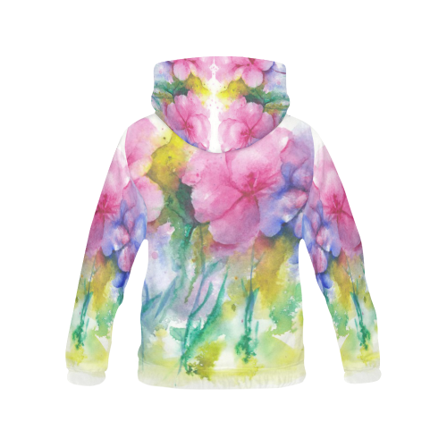 Tropical Flowers, Bold Floral Watercolor All Over Print Hoodie for Women (USA Size) (Model H13)