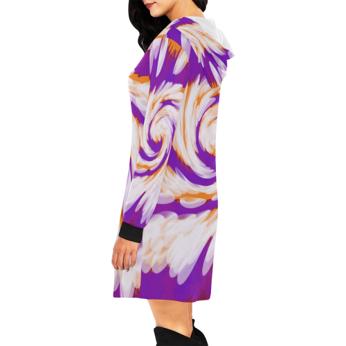 Purple Orange Tie Dye Swirl Abstract All Over Print Hoodie Mini Dress (Model H27)