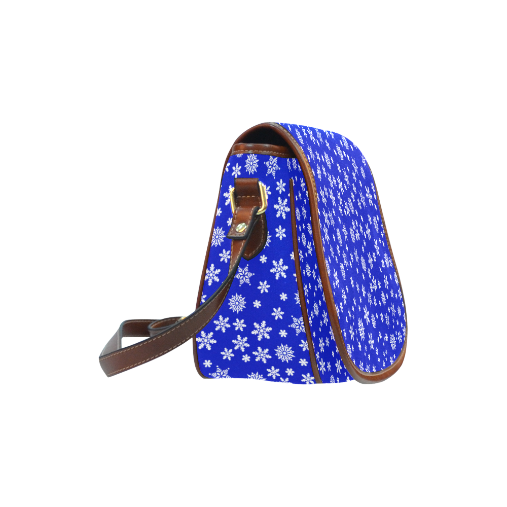 Christmas White Snowflakes on Blue Saddle Bag/Small (Model 1649) Full Customization