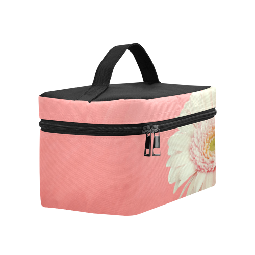 Gerbera Daisy - White Flower on Coral Pink Cosmetic Bag/Large (Model 1658)