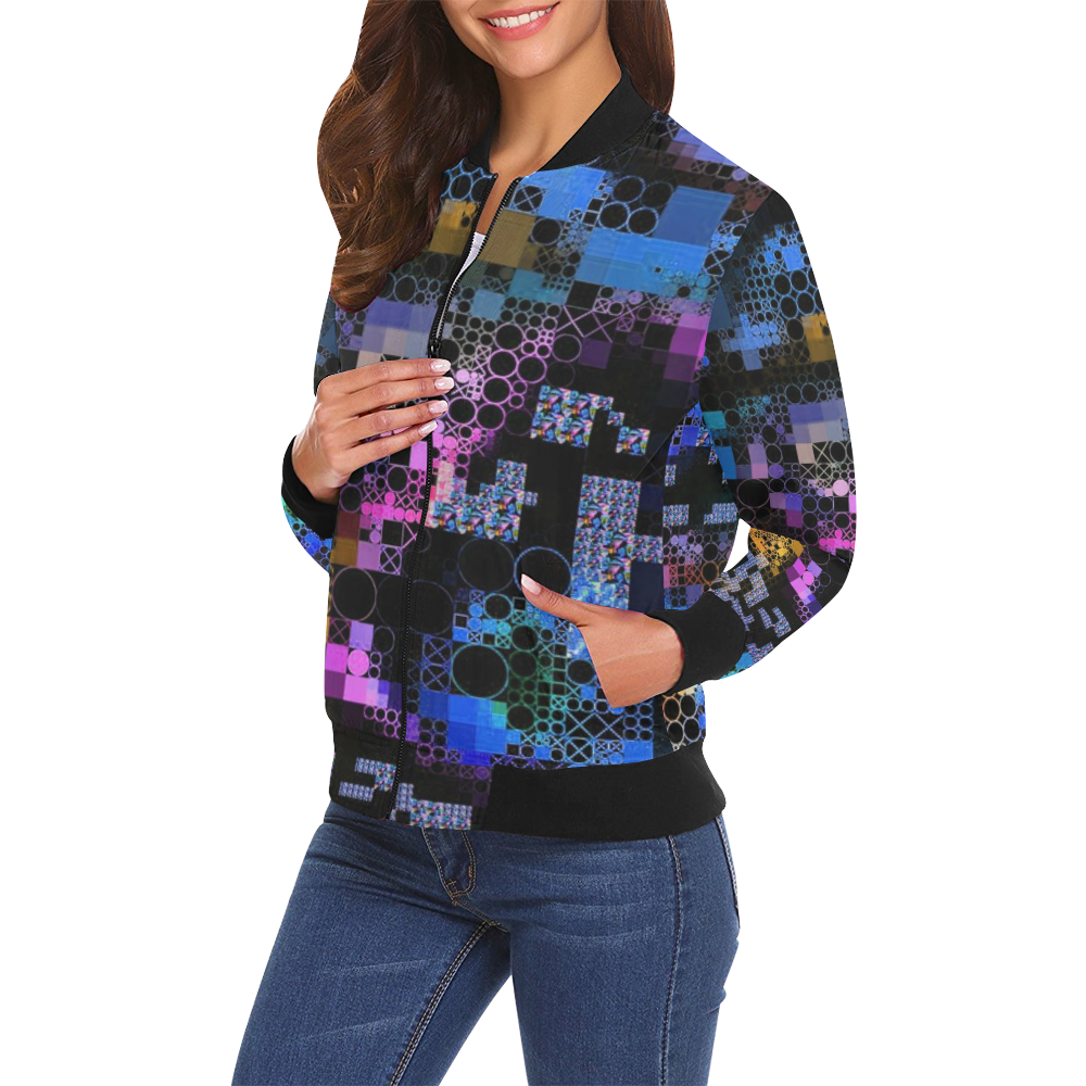 funny mix of shapes 1B by JamColors All Over Print Bomber Jacket for Women (Model H19)