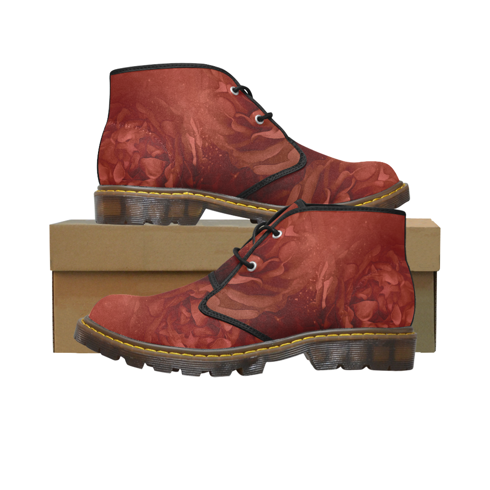 Wonderful red flowers Women's Canvas Chukka Boots/Large Size (Model 2402-1)
