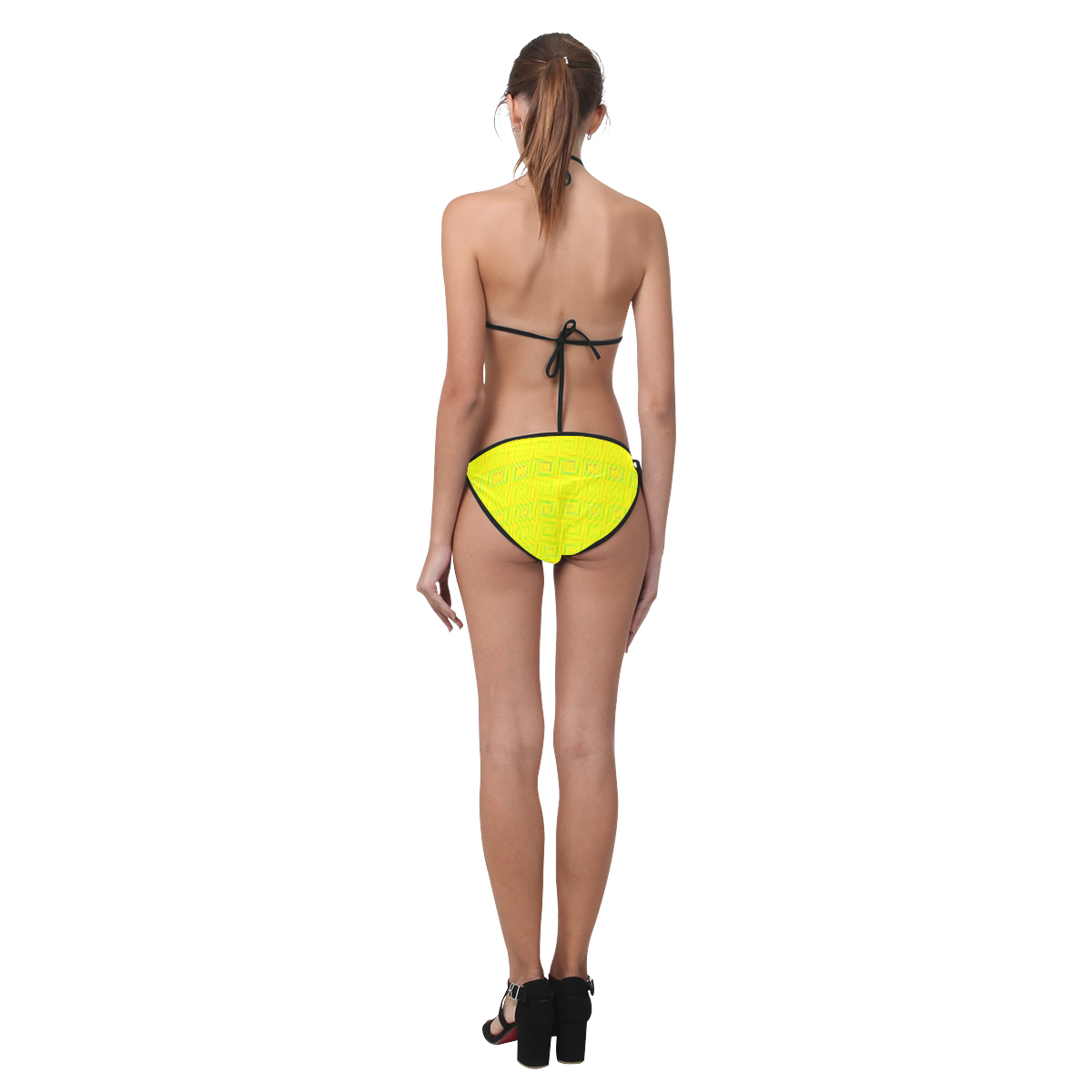 Yellow green multicolored multiple squares Custom Bikini Swimsuit (Model S01)