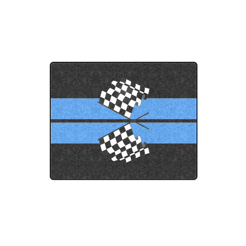 Racing Stripe, Checkered Flags, Black and Blue Blanket 40"x50"