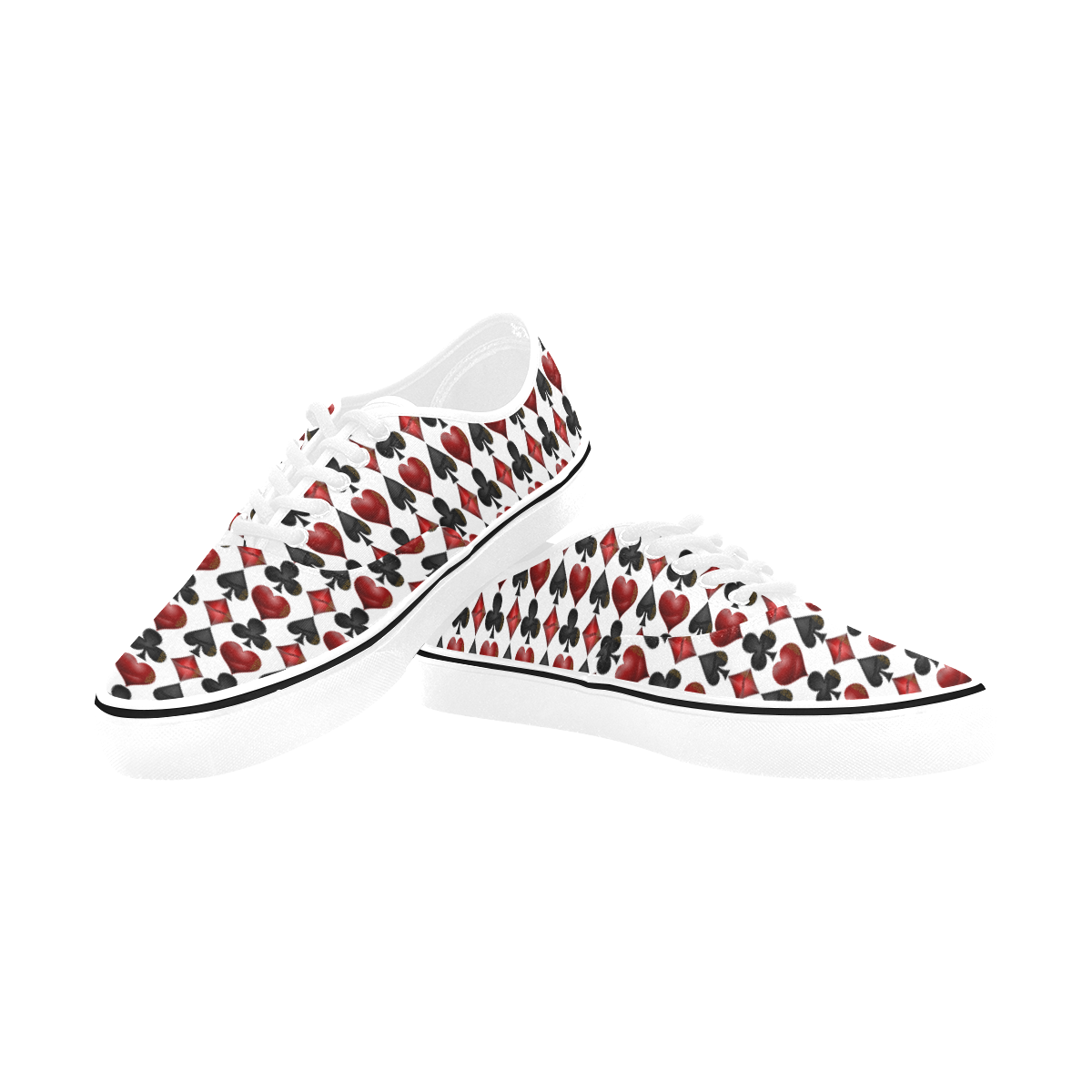 Las Vegas Black and Red Casino Poker Card Shapes Classic Women's Canvas Low Top Shoes/Large (Model E001-4)