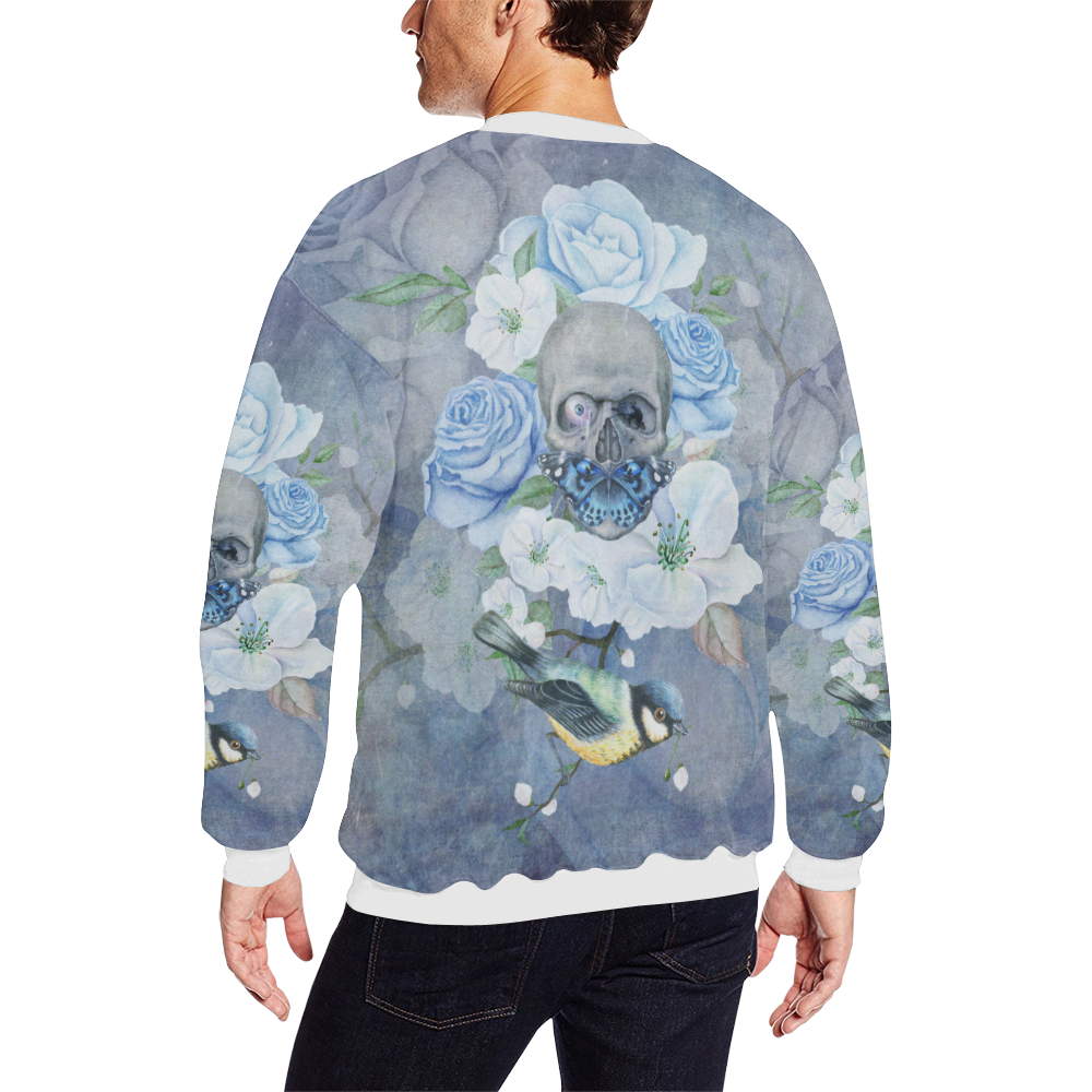 Gothic Skull With Butterfly All Over Print Crewneck Sweatshirt for Men (Model H18)