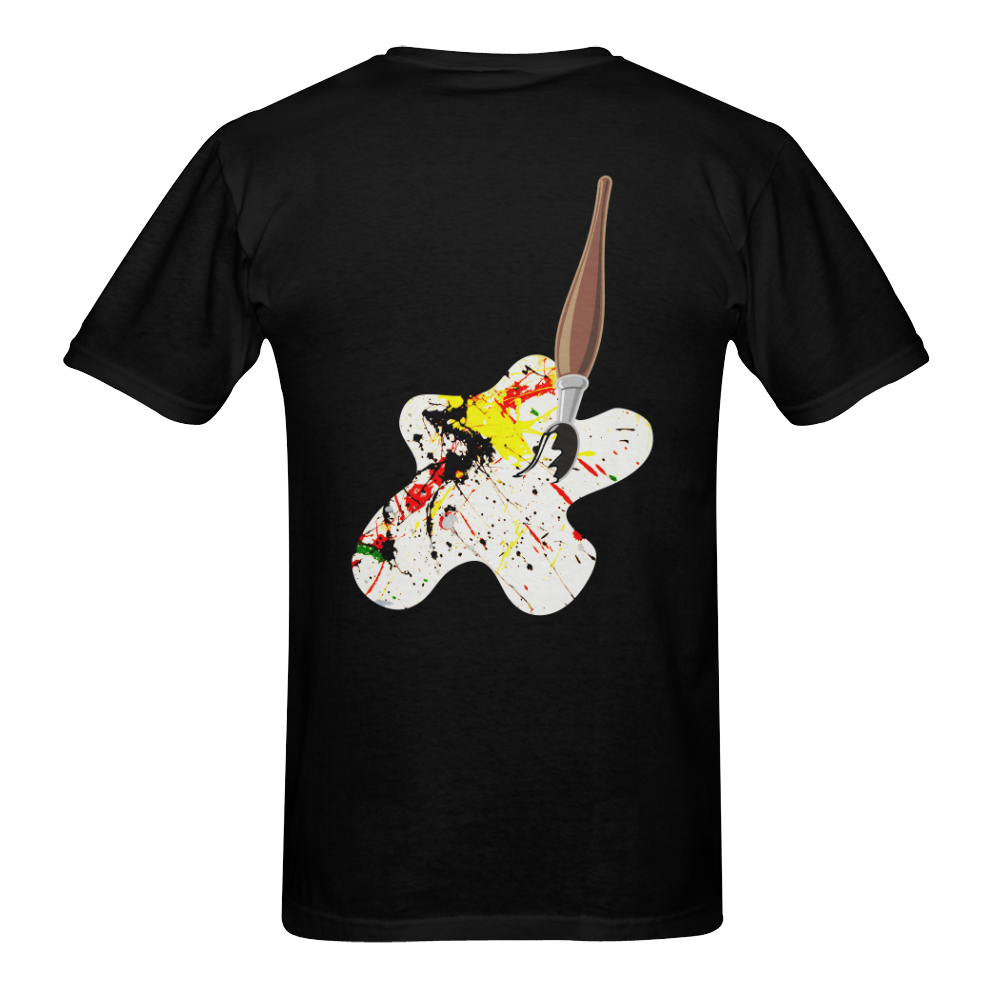 Paint Splatter with Artists Paint Brush on Black Men's T-shirt in USA Size (Two Sides Printing) (Model T02)