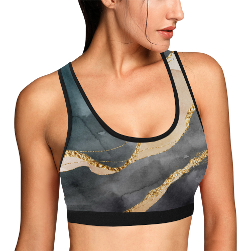 black and gold Women's All Over Print Sports Bra (Model T52)
