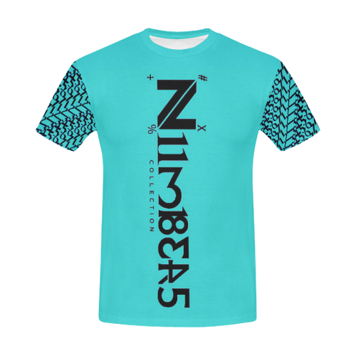 NUMBERS Collection w/1234567 Sleeves Teal All Over Print T-Shirt for Men (USA Size) (Model T40)
