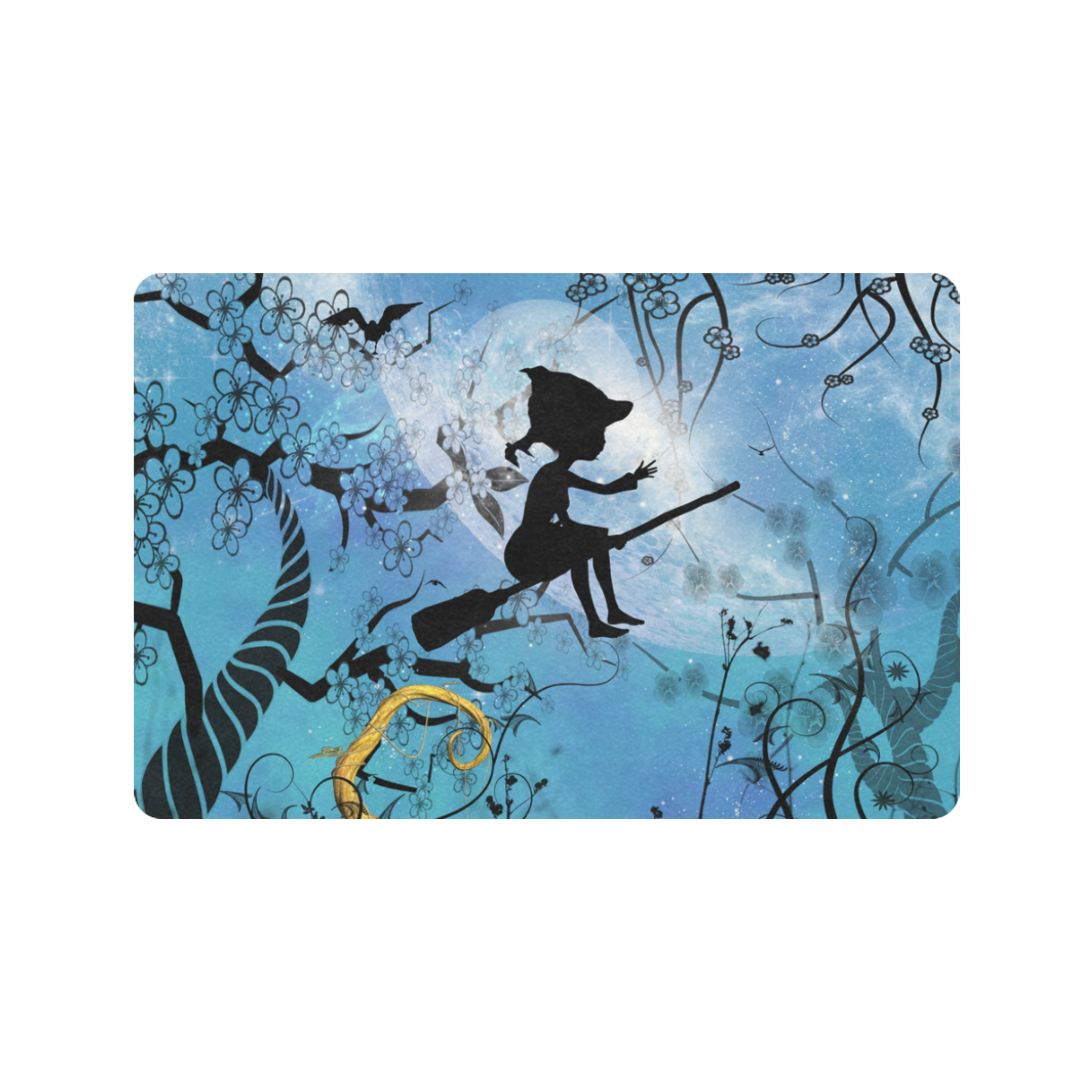 Cute flying witch Doormat 24"x16" (Black Base)