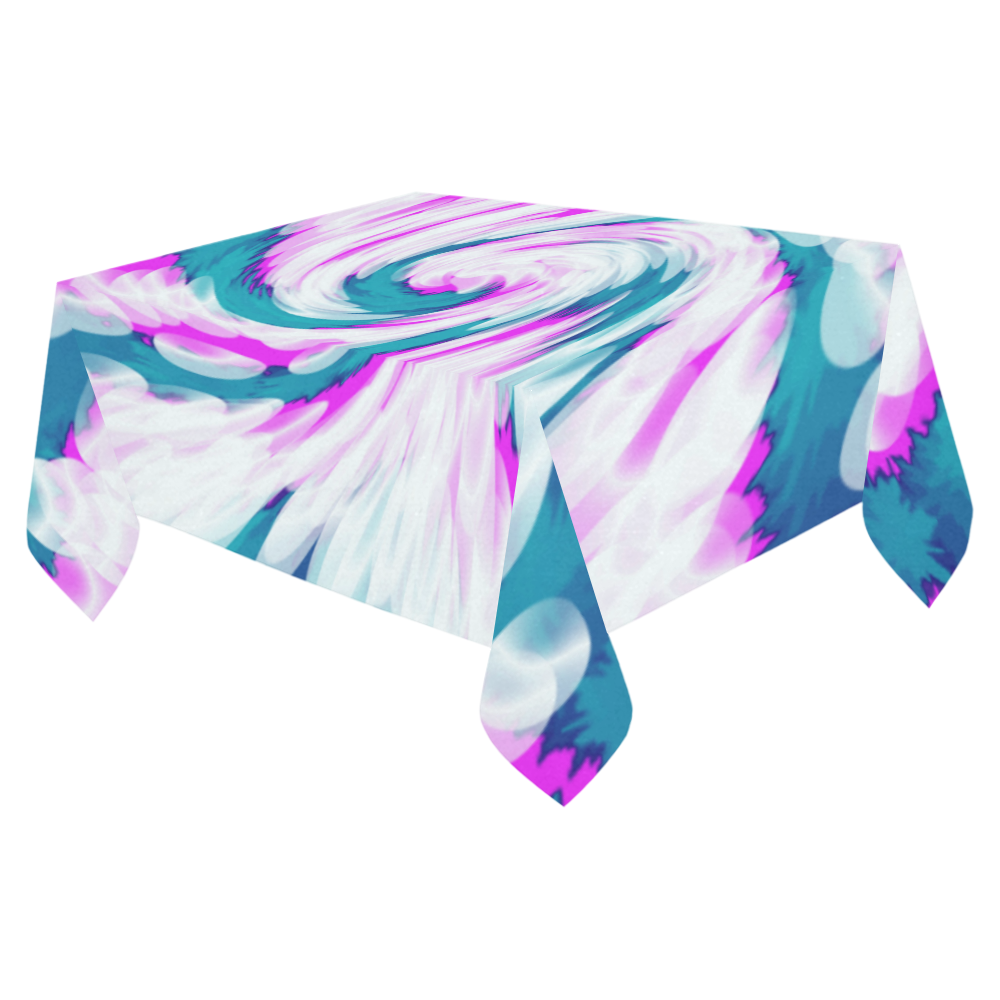 Turquoise Pink Tie Dye Swirl Abstract Cotton Linen Tablecloth 52"x 70"