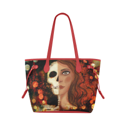 skull and pretty beautiful woman girl art painting read head Clover Canvas Tote Bag (Model 1661)