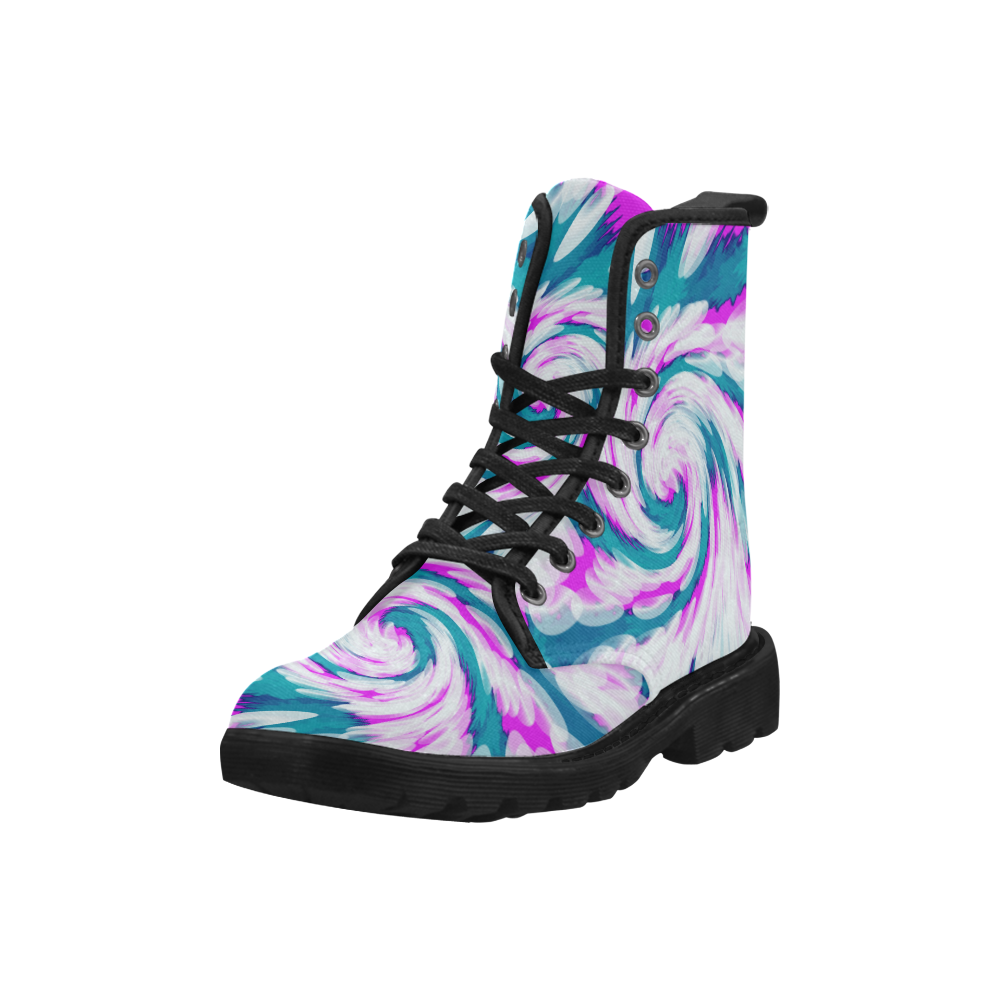 Turquoise Pink Tie Dye Swirl Abstract Martin Boots for Men (Black) (Model 1203H)