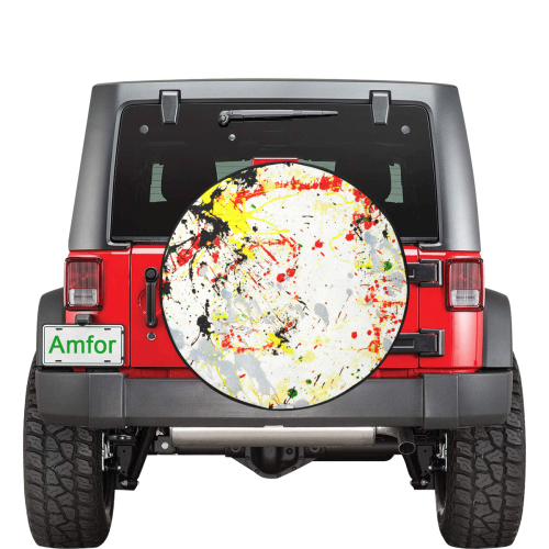 Black, Red, Yellow Paint Splatter 34 Inch Spare Tire Cover