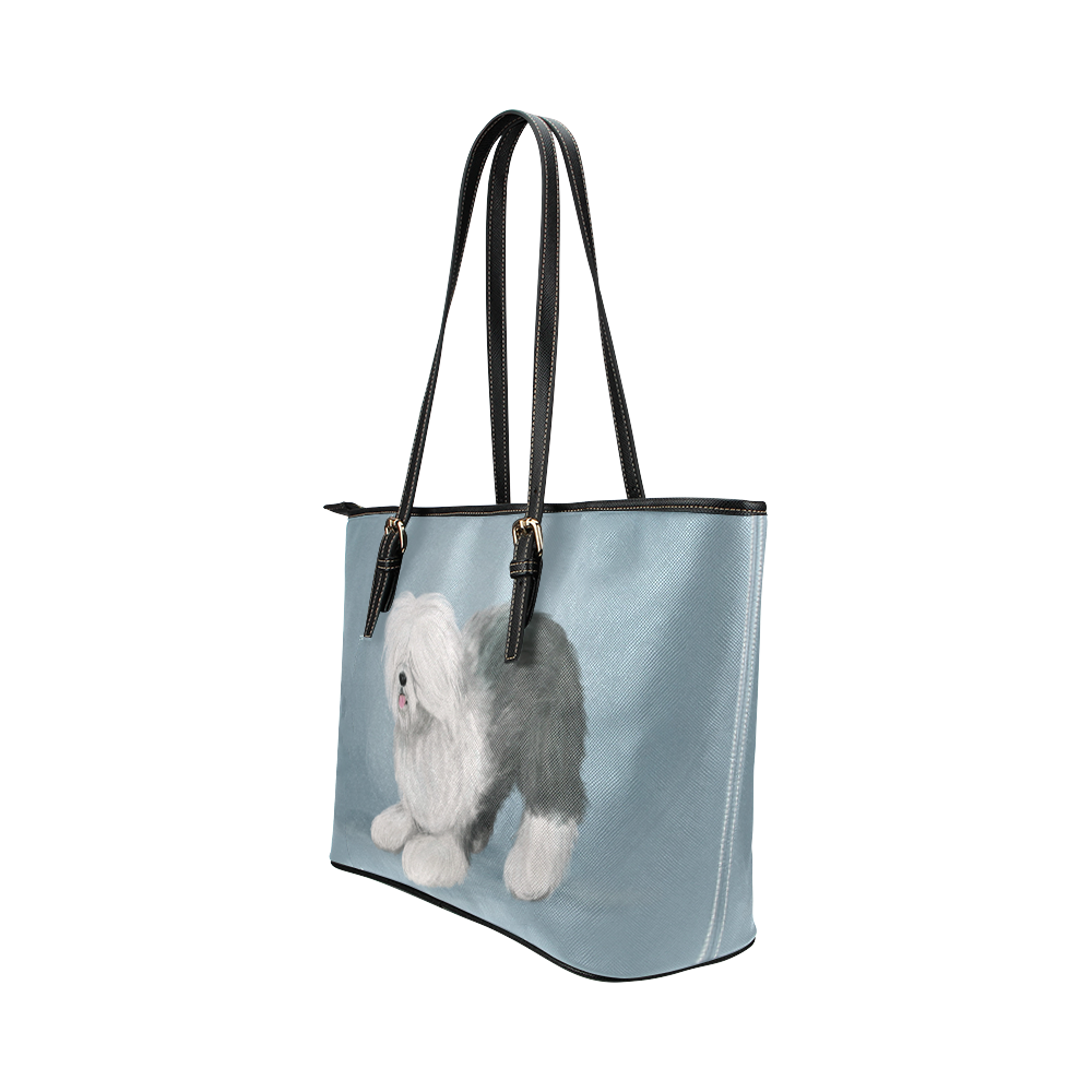 sheepdog-playing5 Leather Tote Bag/Small (Model 1651)